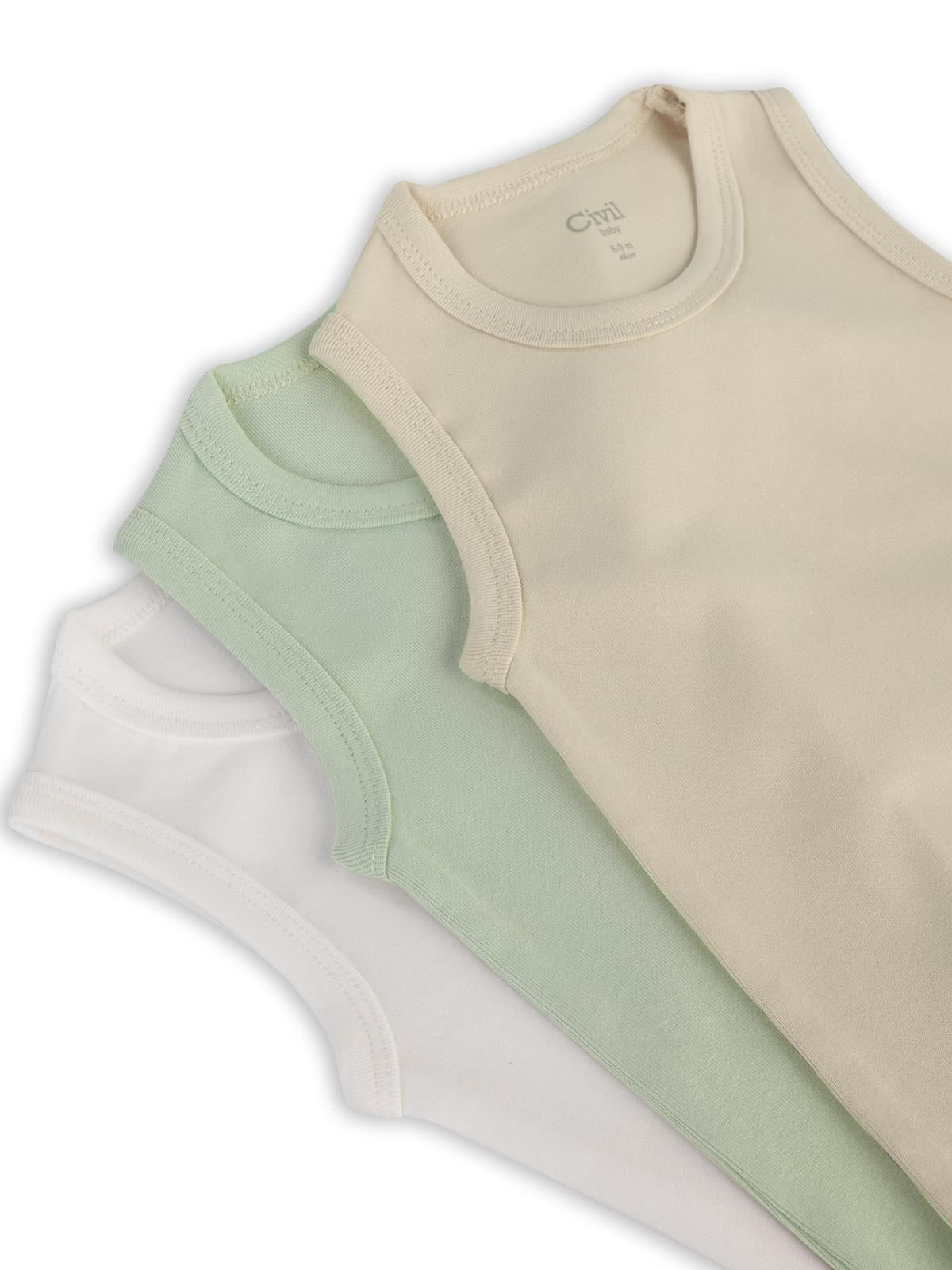 Civil Baby 3'lü Düz Sıfır Kol 0-36 Ay Çıtçıtlı Badi - Bej