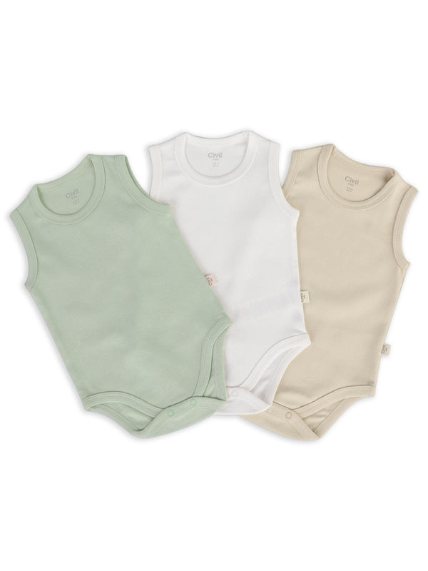 Civil Baby 3'lü Karışık Renk 3-36 Ay Çıtçıtlı Badi - Bej