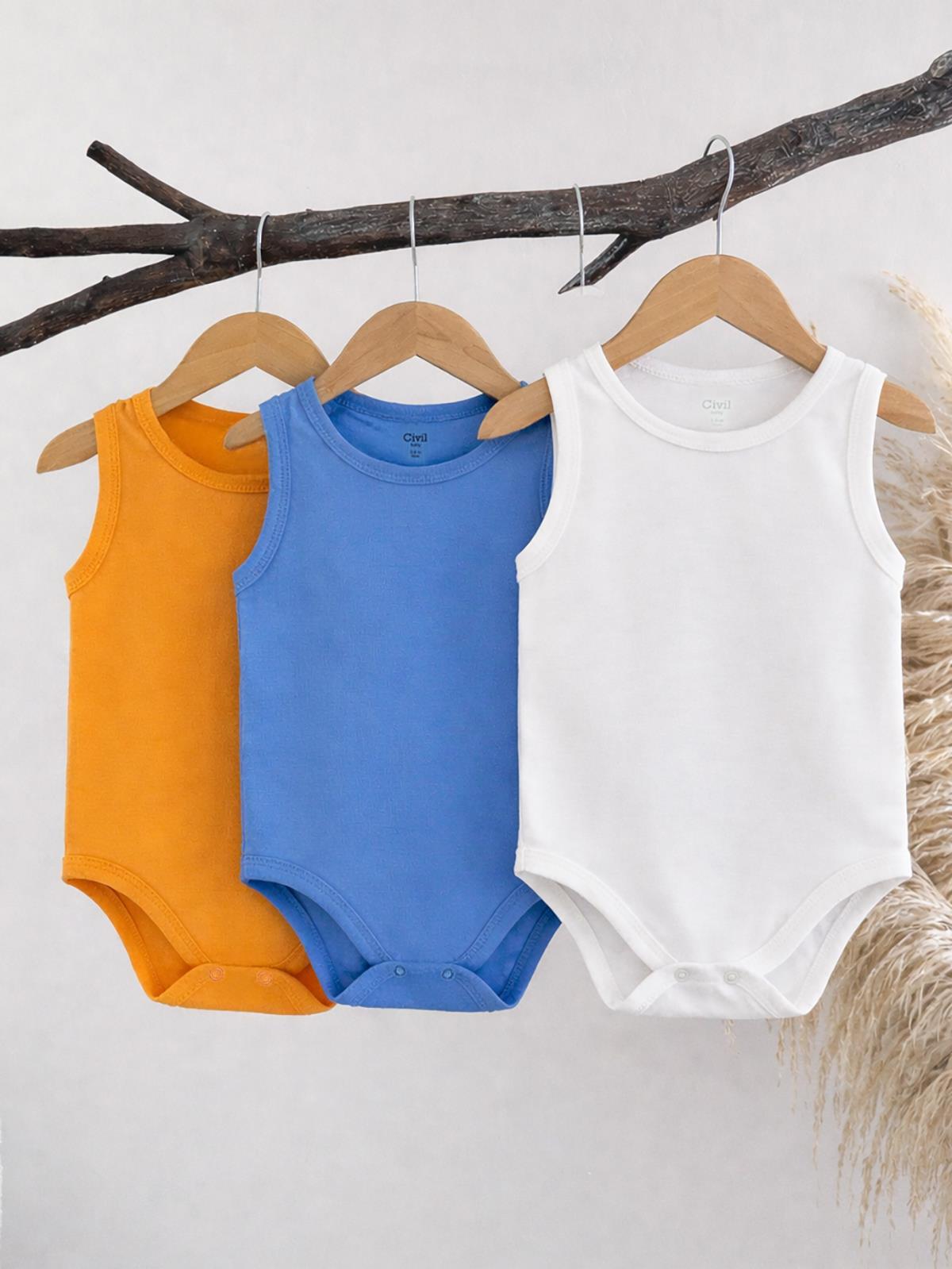 Civil Baby 3'lü Düz Sıfır Kol 0-36 Ay Çıtçıtlı Badi - Turuncu