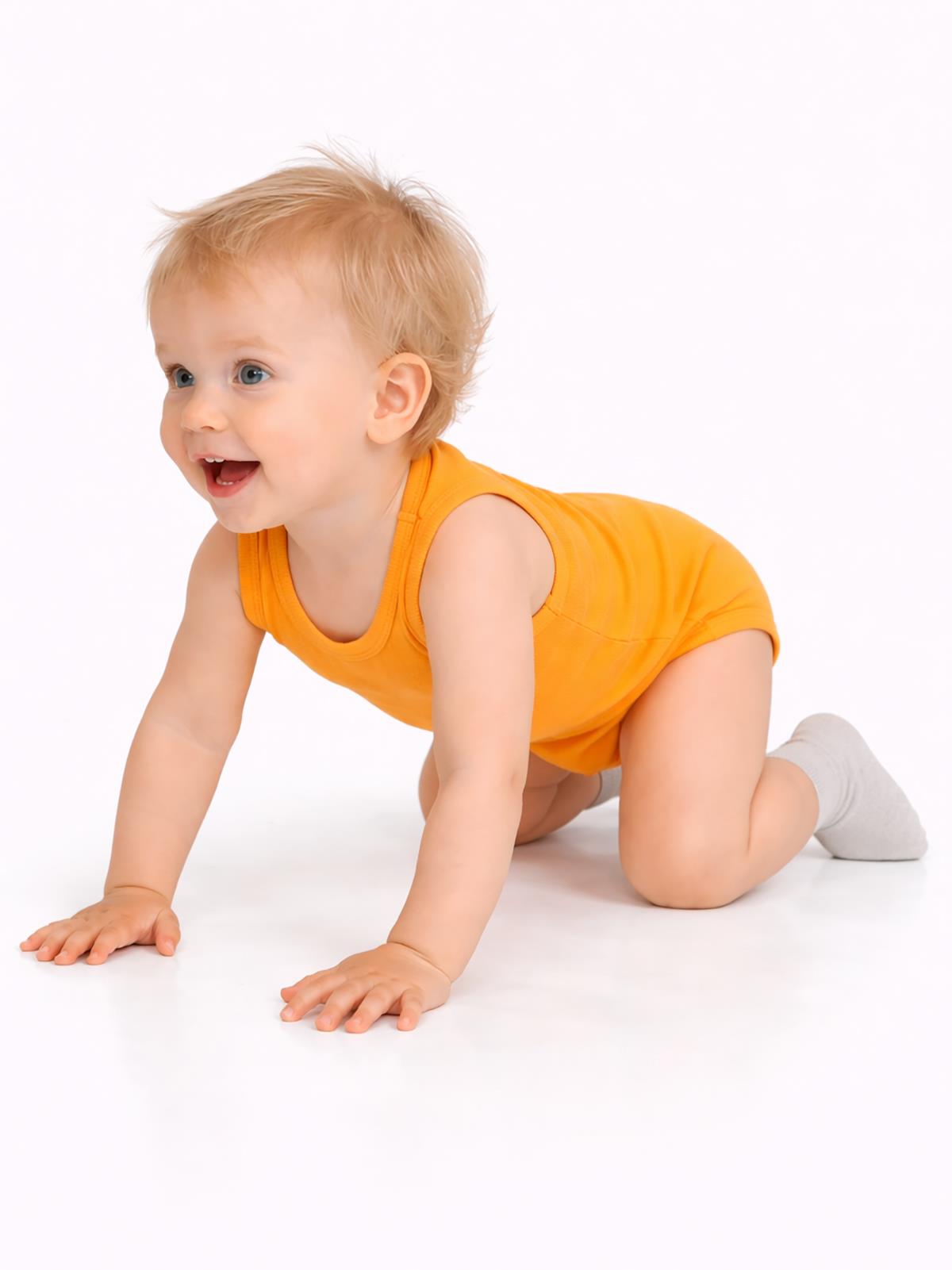 Civil Baby 3'lü Düz Sıfır Kol 3-36 Ay Çıtçıtlı Badi - Turuncu