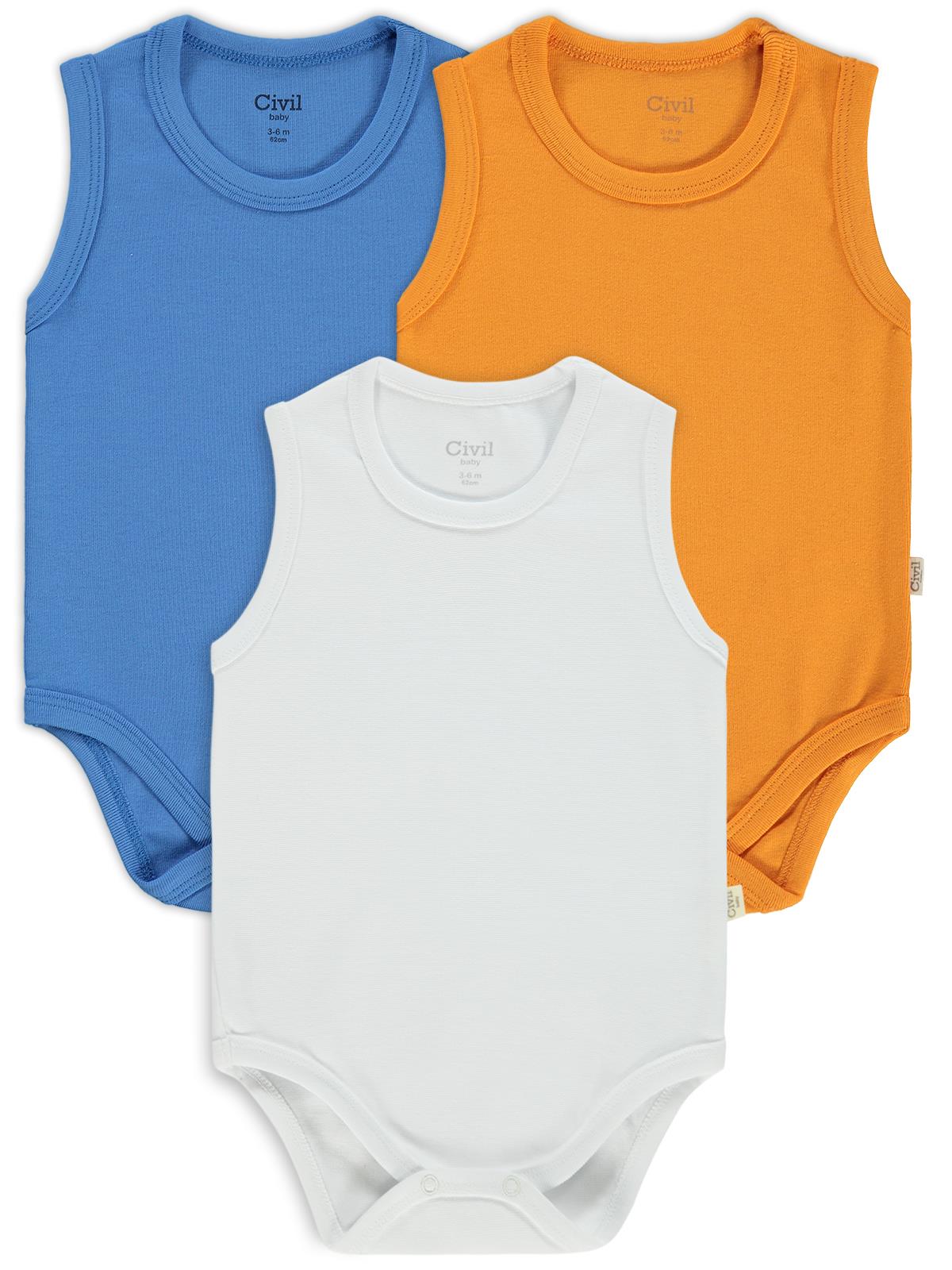 Civil Baby 3'lü Düz Sıfır Kol 0-36 Ay Çıtçıtlı Badi - Turuncu