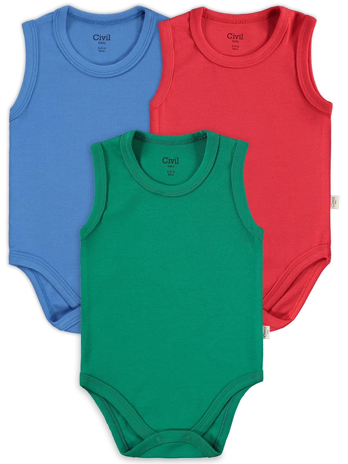 Civil Baby 3'lü Düz Sıfır Kol 0-36 Ay Çıtçıtlı Badi - Kırmızı