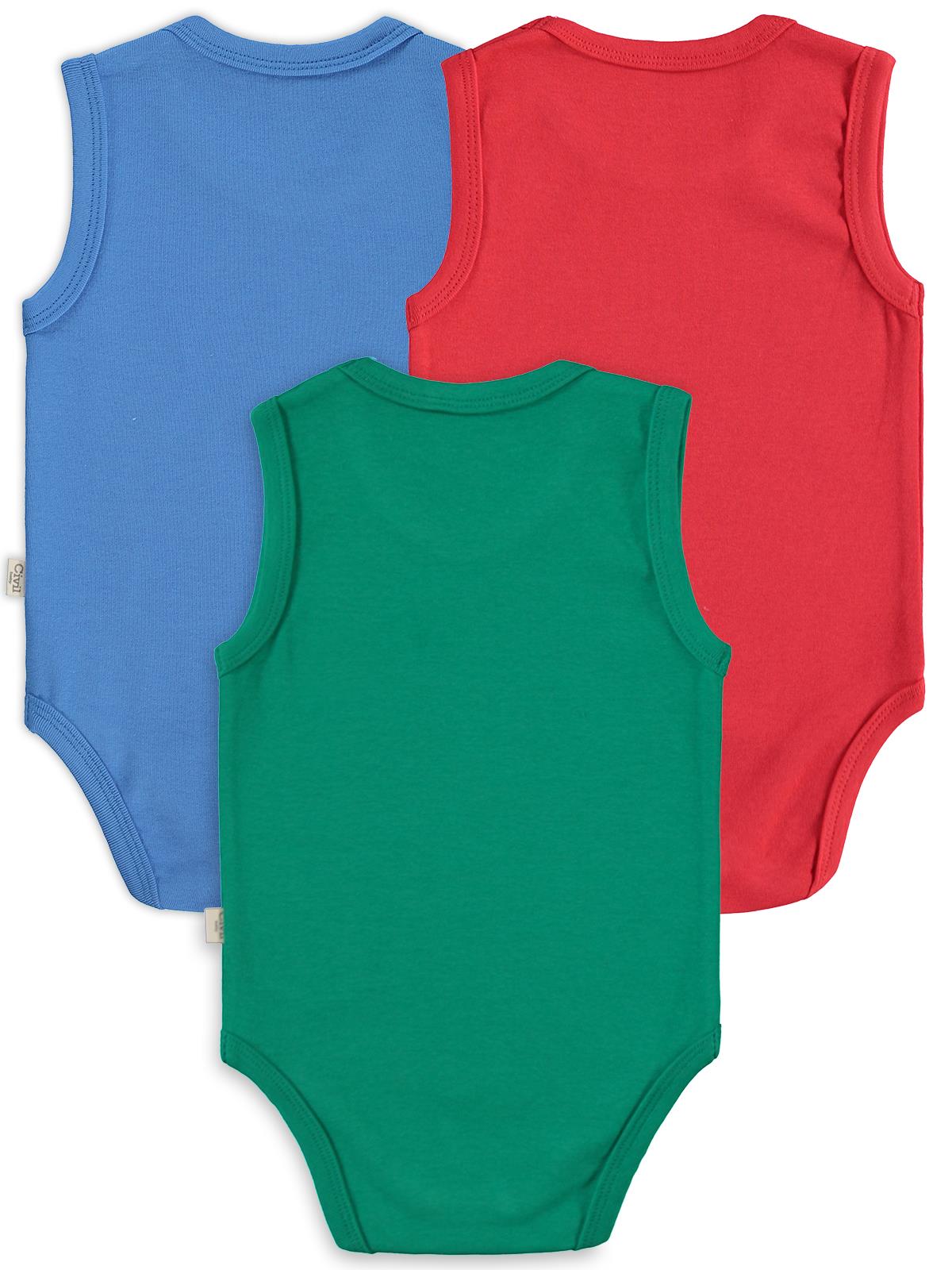 Civil Baby 3'lü Düz Sıfır Kol 0-36 Ay Çıtçıtlı Badi - Kırmızı