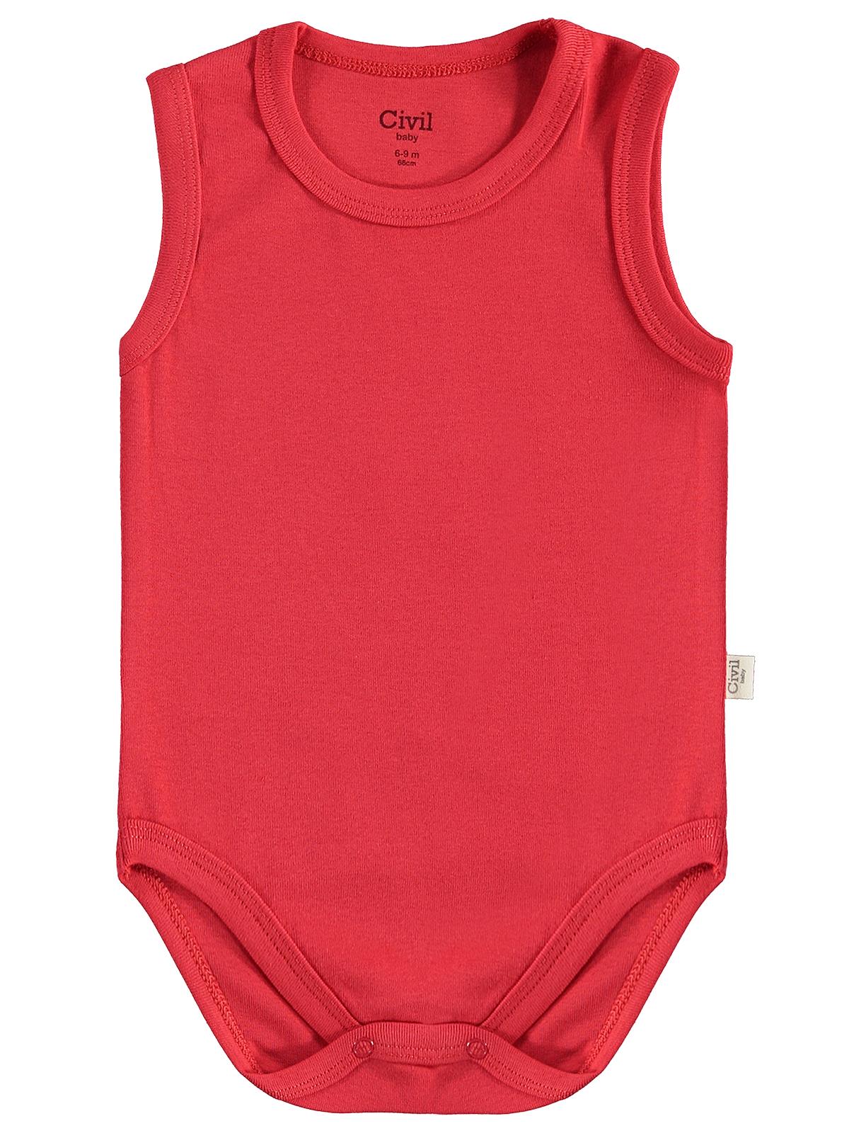 Civil Baby 3'lü Düz Sıfır Kol 0-36 Ay Çıtçıtlı Badi - Kırmızı