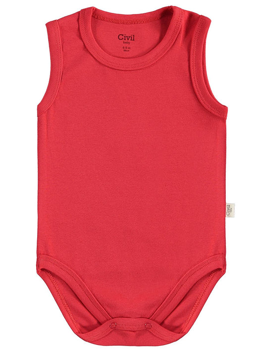 Civil Baby 3'lü Düz Sıfır Kol 3-36 Ay Çıtçıtlı Badi - Kırmızı