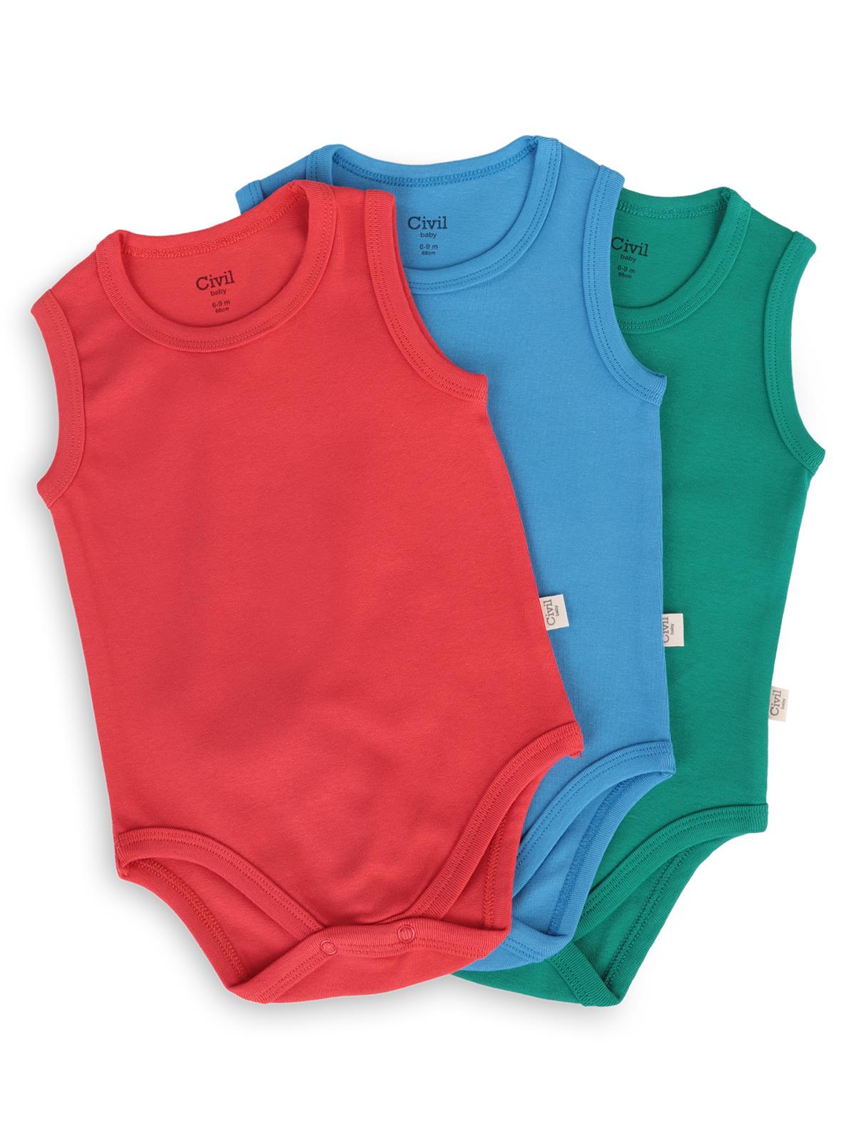 Civil Baby 3'lü Karışık Renk 3-36 Ay Çıtçıtlı Badi - Kırmızı