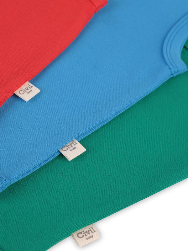 Civil Baby 3'lü Karışık Renk 3-36 Ay Çıtçıtlı Badi - Kırmızı