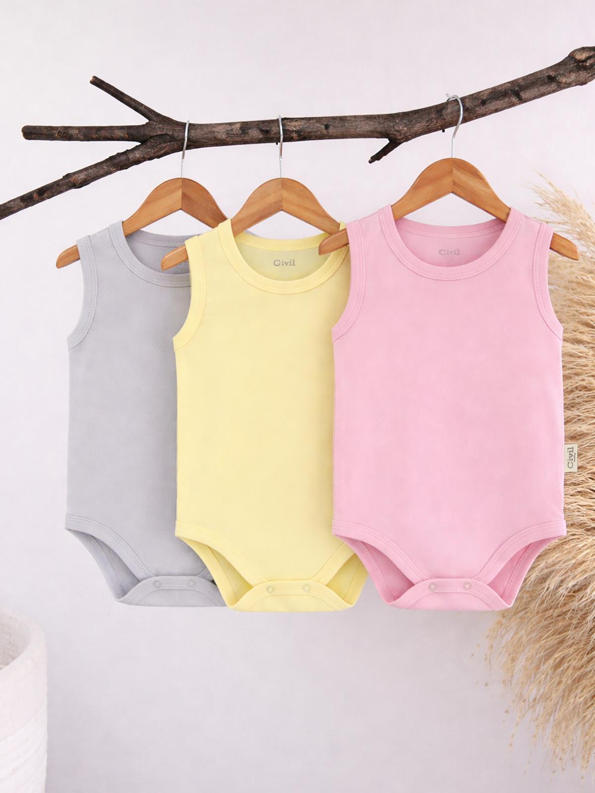 Civil Baby 3'lü Düz Sıfır Kol 0-36 Ay Çıtçıtlı Badi - Pembe