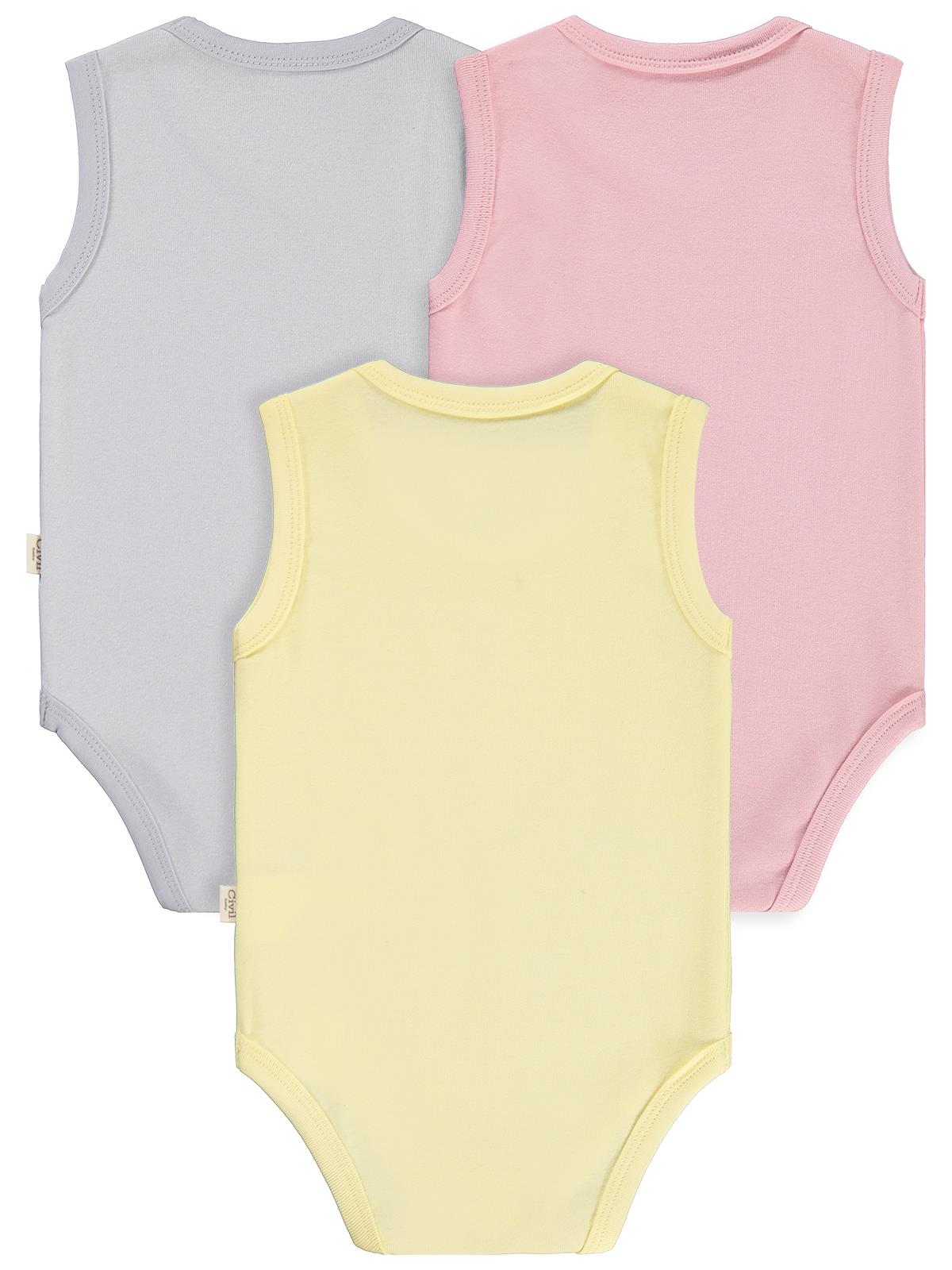 Civil Baby 3'lü Düz Sıfır Kol 0-36 Ay Çıtçıtlı Badi - Pembe
