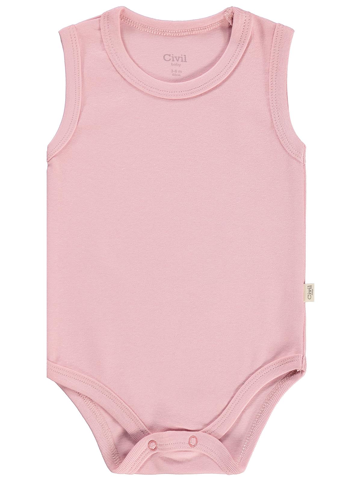 Civil Baby 3'lü Düz Sıfır Kol 0-36 Ay Çıtçıtlı Badi - Pembe
