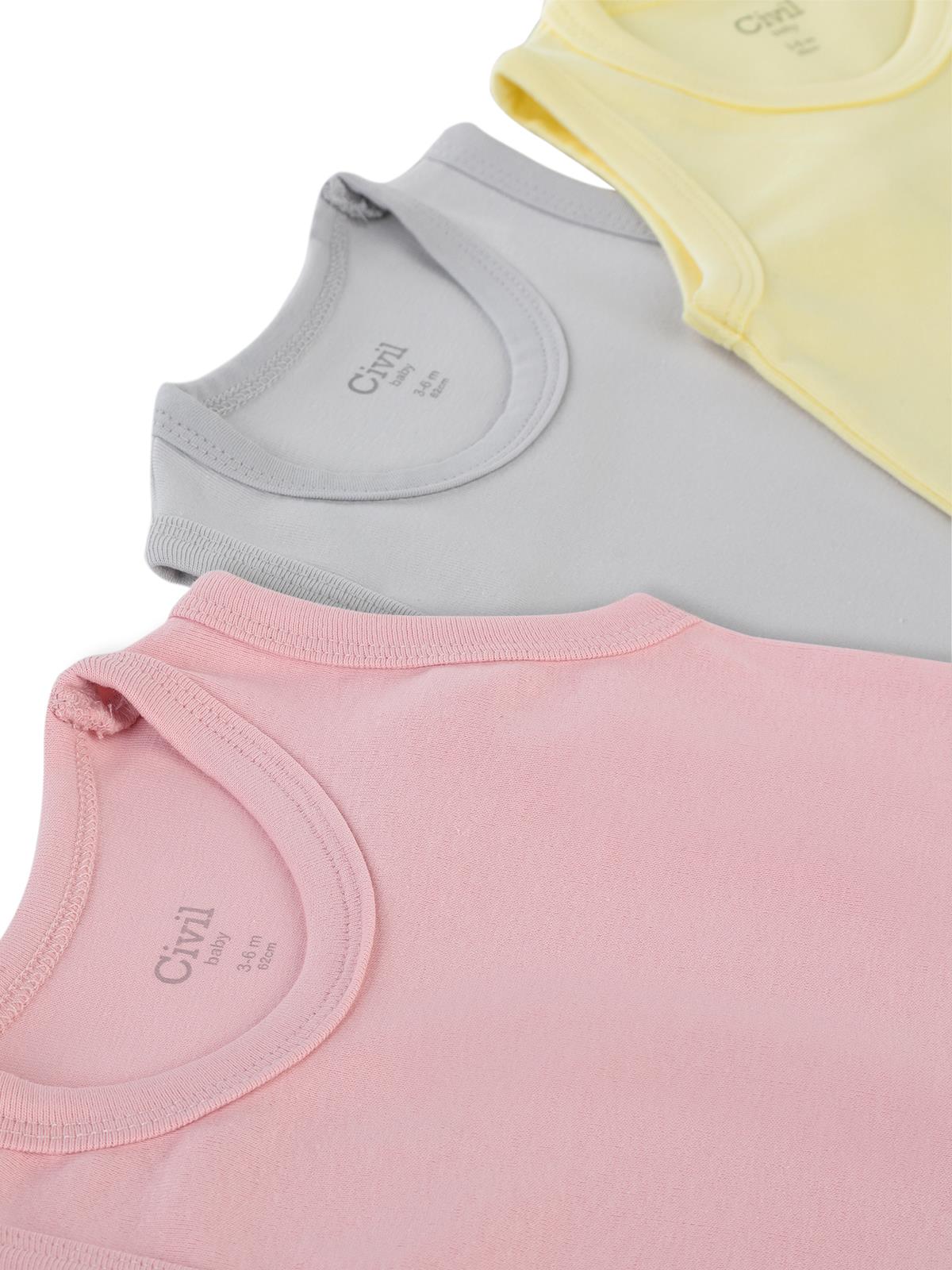 Civil Baby 3'lü Düz Sıfır Kol 0-36 Ay Çıtçıtlı Badi - Pembe