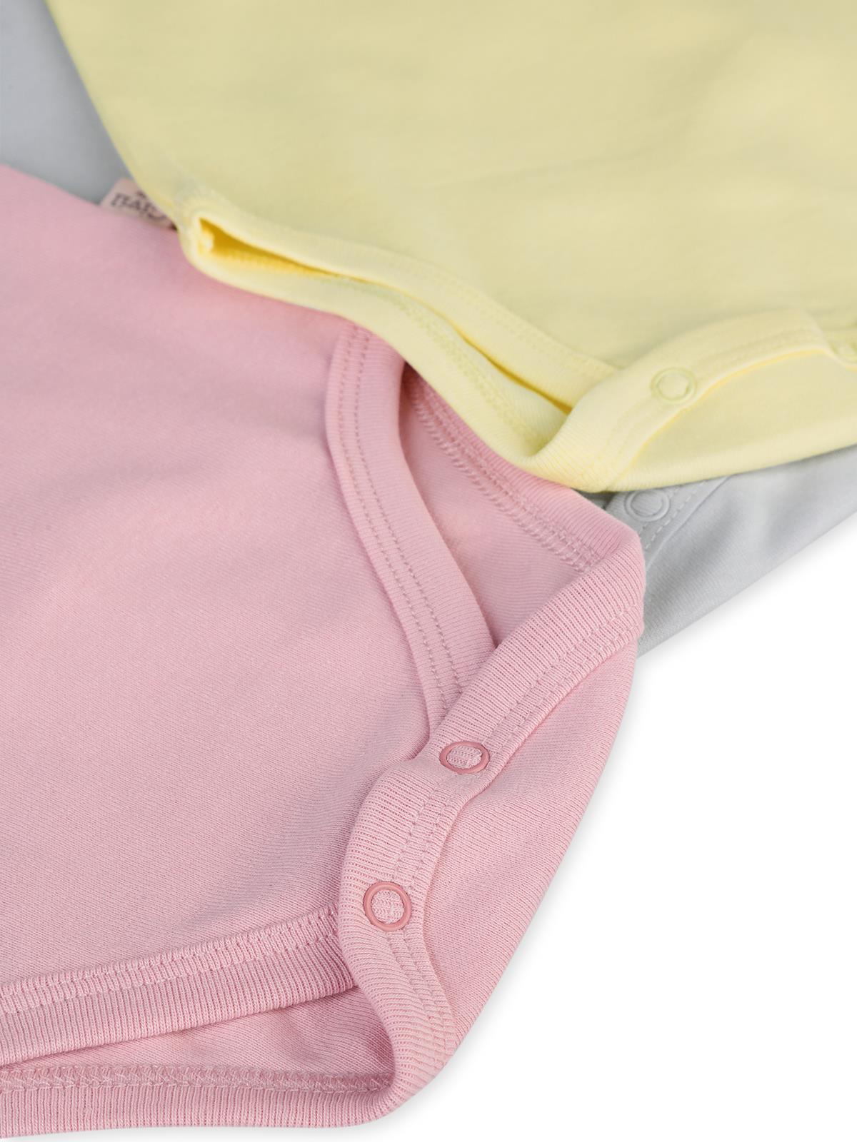 Civil Baby 3'lü Düz Sıfır Kol 0-36 Ay Çıtçıtlı Badi - Pembe