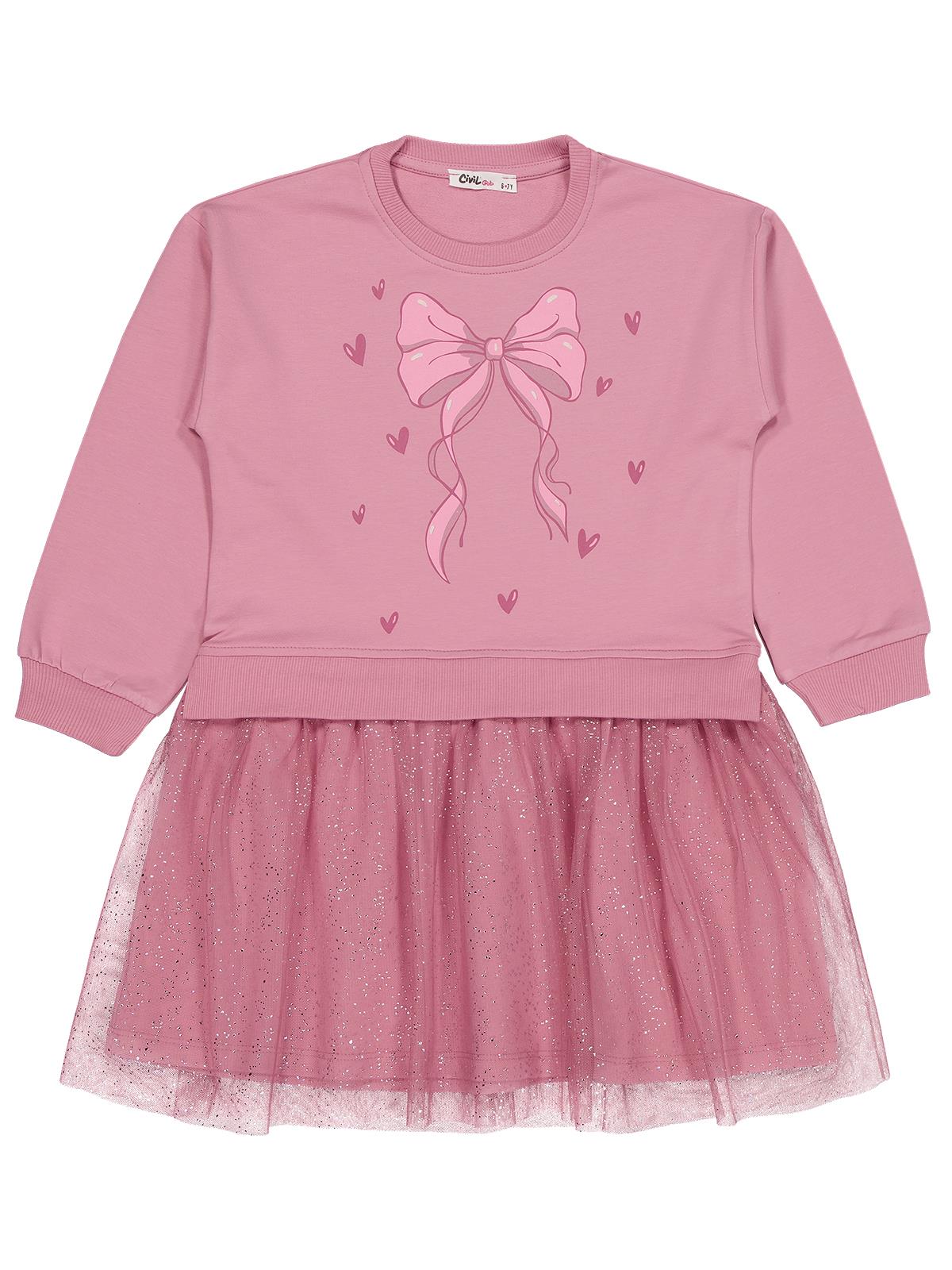 Civil Girls Fiyonk Baskılı 6-9 Yaş Elbise - Pembe