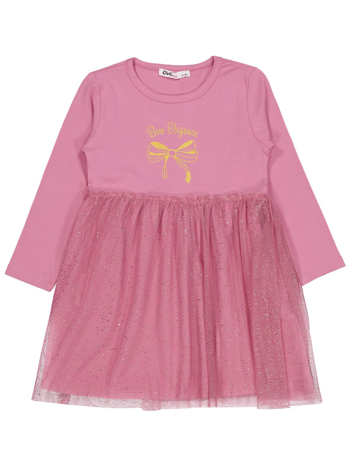 Civil Girls Fiyonk Baskılı 2-5 Yaş Elbise - Pembe