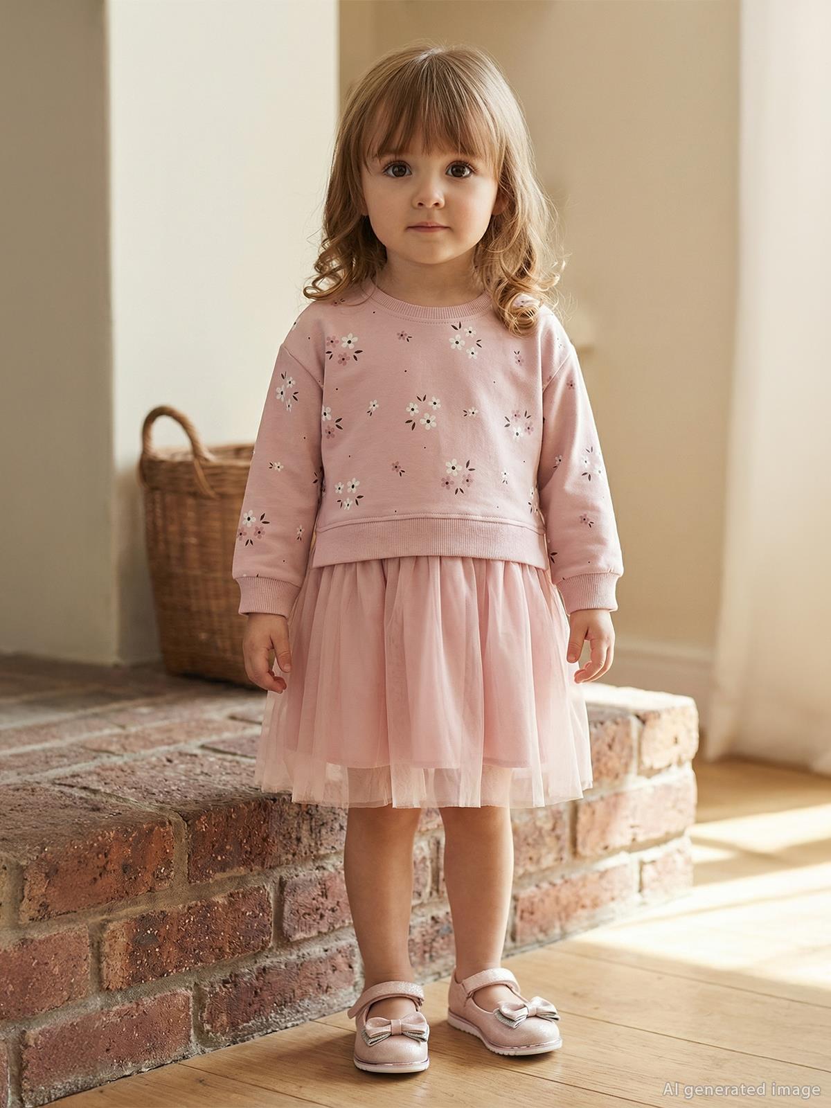 Civil Girls Çiçek Baskılı 2-5 Yaş Elbise - Pembe