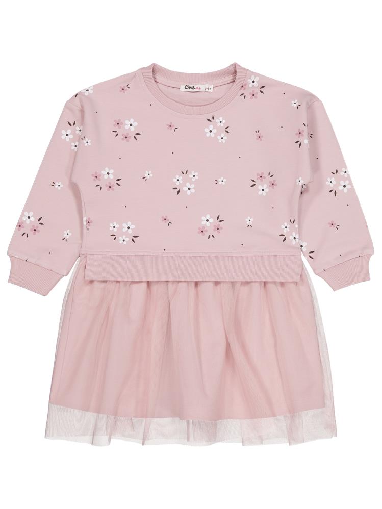 Civil Girls Çiçek Baskılı 2-5 Yaş Elbise - Pembe