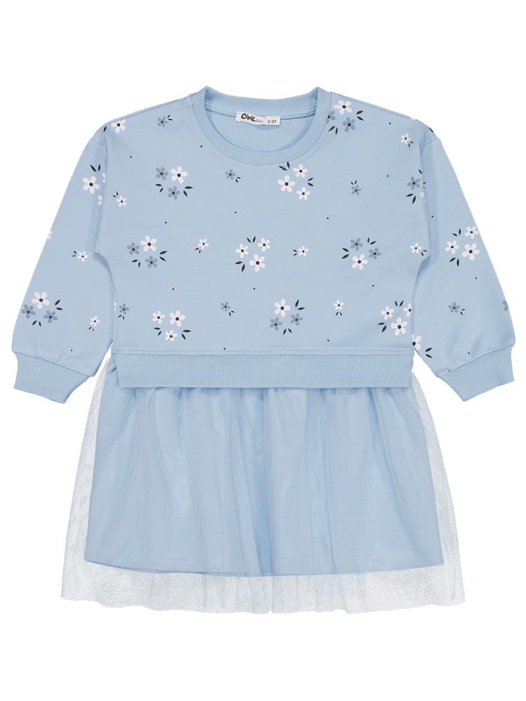 Civil Girls Çiçek Baskılı 2-5 Yaş Elbise - Mavi