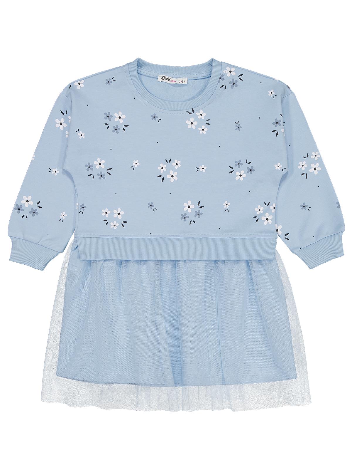 Civil Girls Çiçek Baskılı 2-5 Yaş Elbise - Mavi