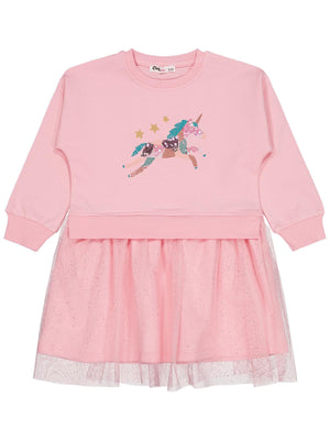 Civil Girls Unicorn Baskılı 2-5 Yaş Elbise - Pembe