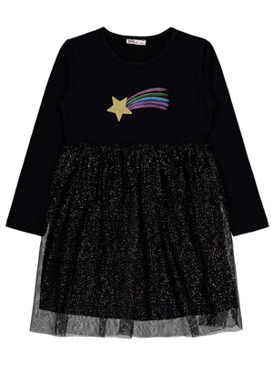 Civil Girls Yıldızlı Rainbow Baskılı 6-9 Yaş Elbise - Siyah
