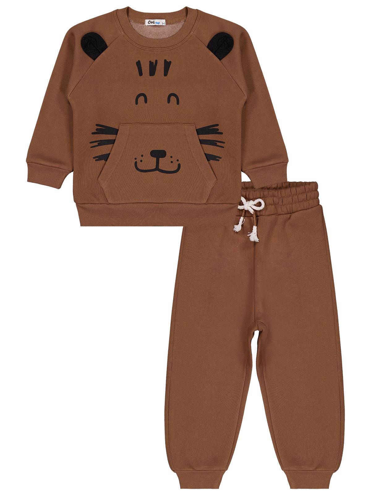 Civil Boys Kanguru Cepli 2-5 Yaş Eşofman Takımı - Kahverengi