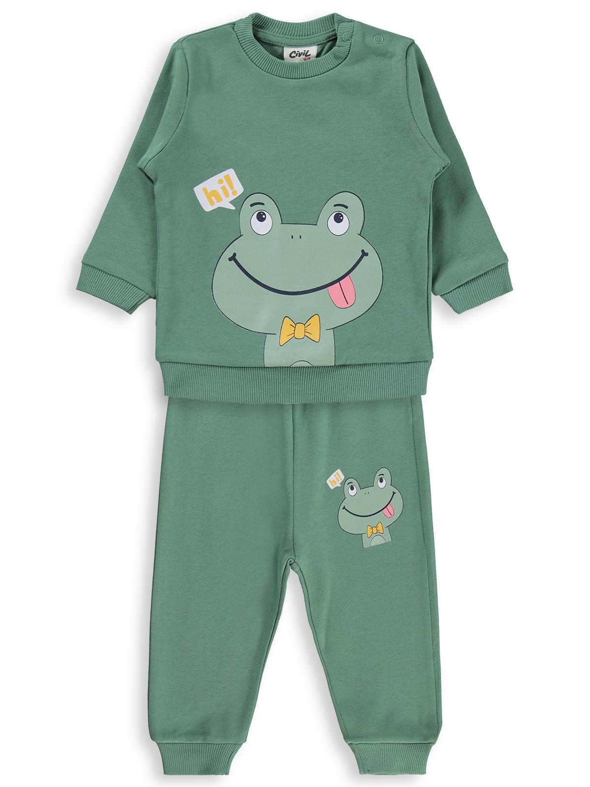 Civil Baby Erkek Bebek Kurbağa Baskılı 6-18 Ay Takım - Haki