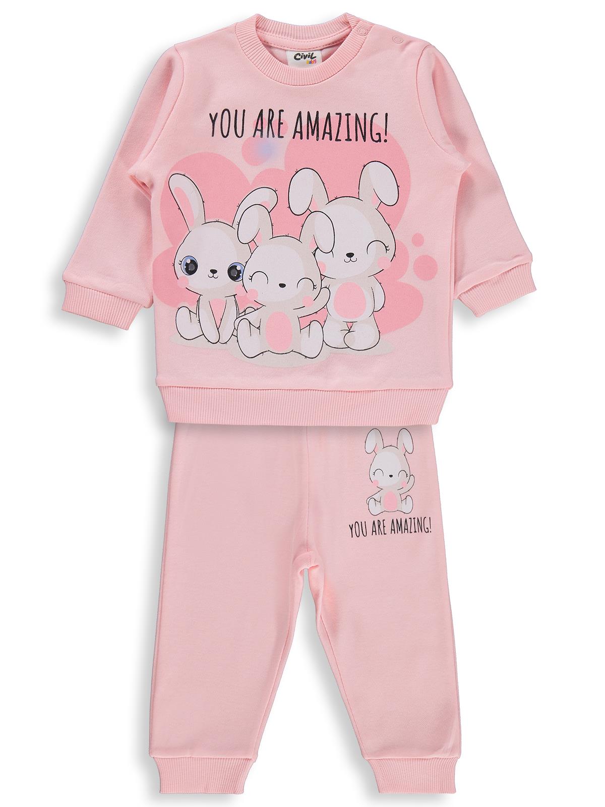 Civil Baby Tavşanlar Baskılı 6-18 Ay Takım - Pudra