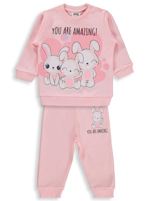 Civil Baby Tavşanlar Baskılı 6-18 Ay Takım - Pudra