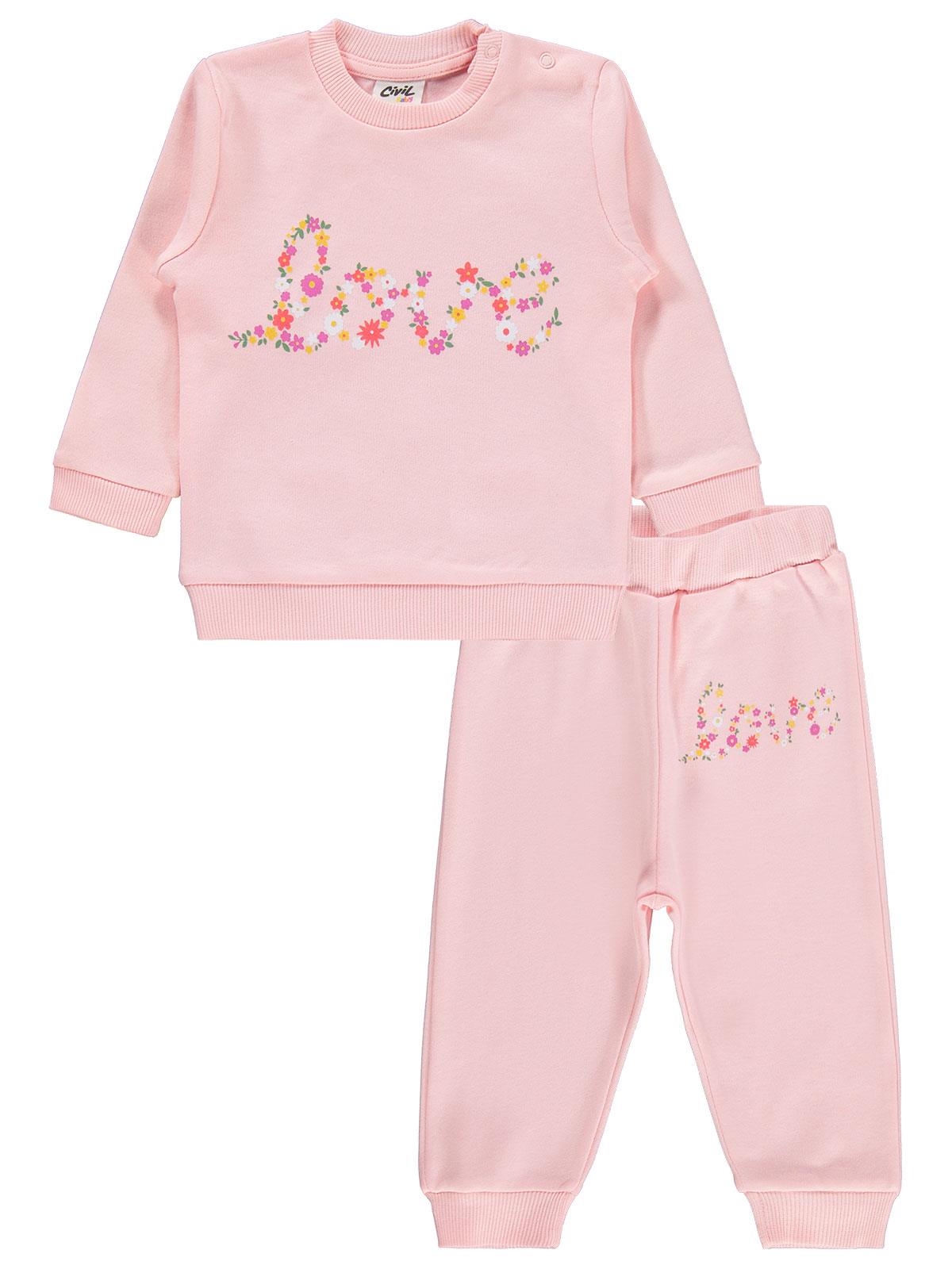 Civil Baby Çiçek Love Baskılı 6-18 Ay Takım - Pudra