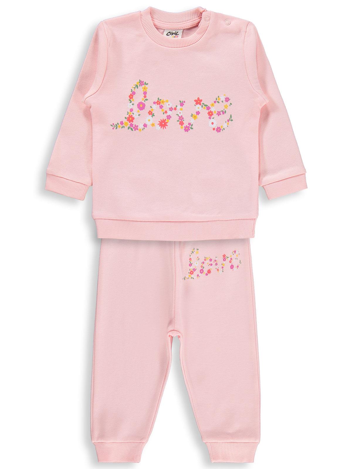 Civil Baby Çiçek Love Baskılı 6-18 Ay Takım - Pudra