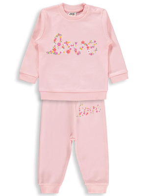 Civil Baby Çiçek Love Baskılı 6-18 Ay Takım - Pudra