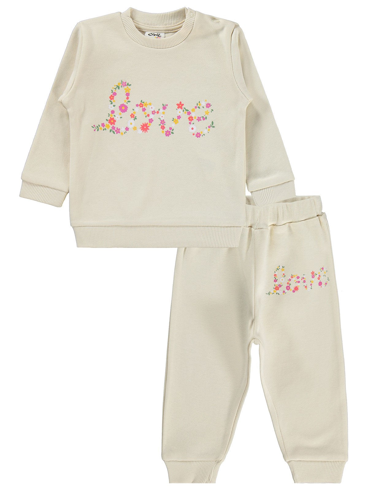 Civil Baby Çiçek Love Baskılı 6-18 Ay Takım - Fil Dişi