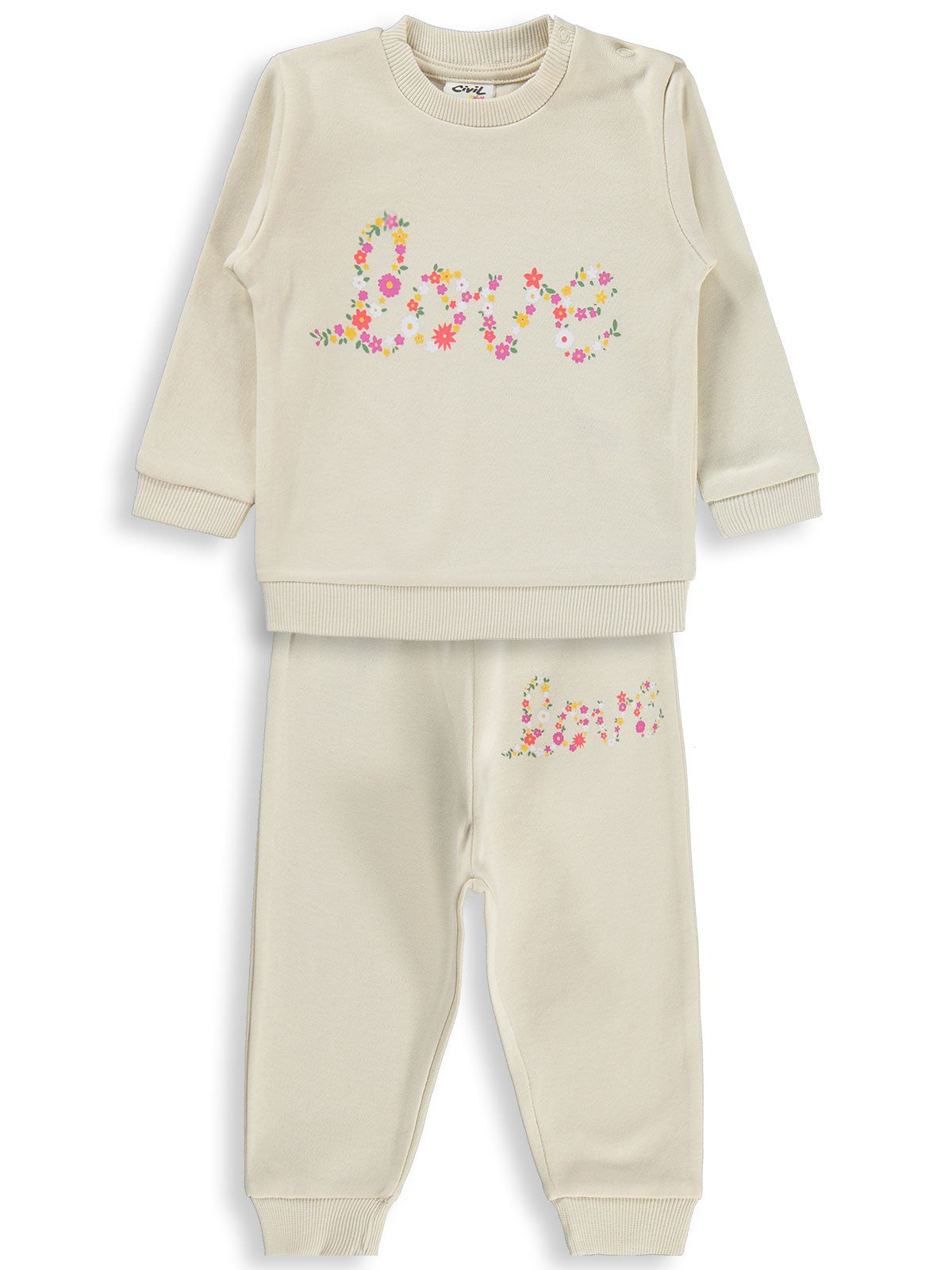 Civil Baby Çiçek Love Baskılı 6-18 Ay Takım - Fil Dişi