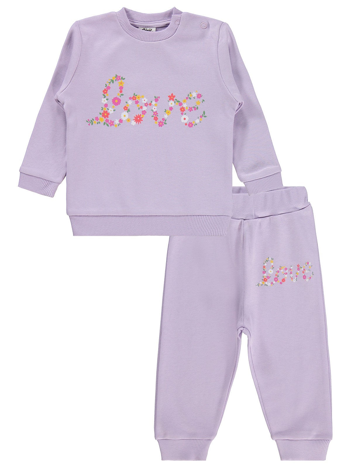 Civil Baby Çiçek Love Baskılı 6-18 Ay Takım - Lila