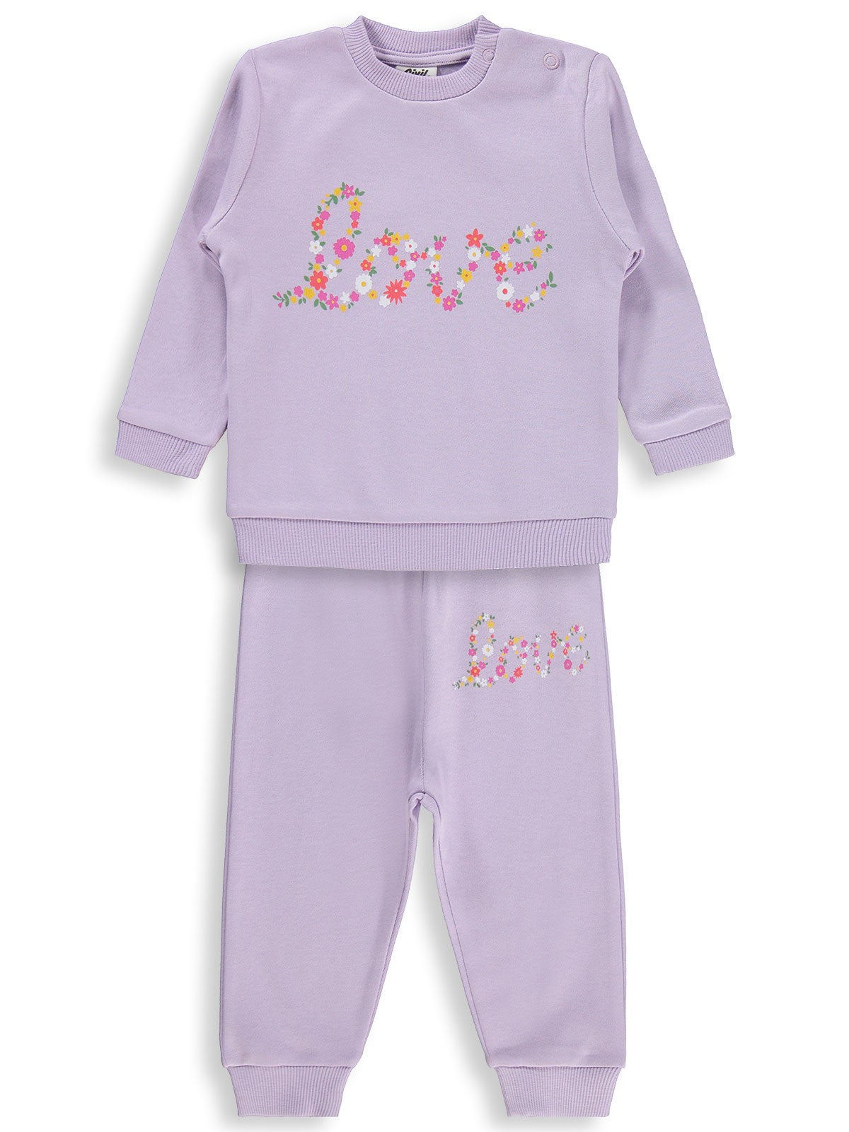 Civil Baby Çiçek Love Baskılı 6-18 Ay Takım - Lila