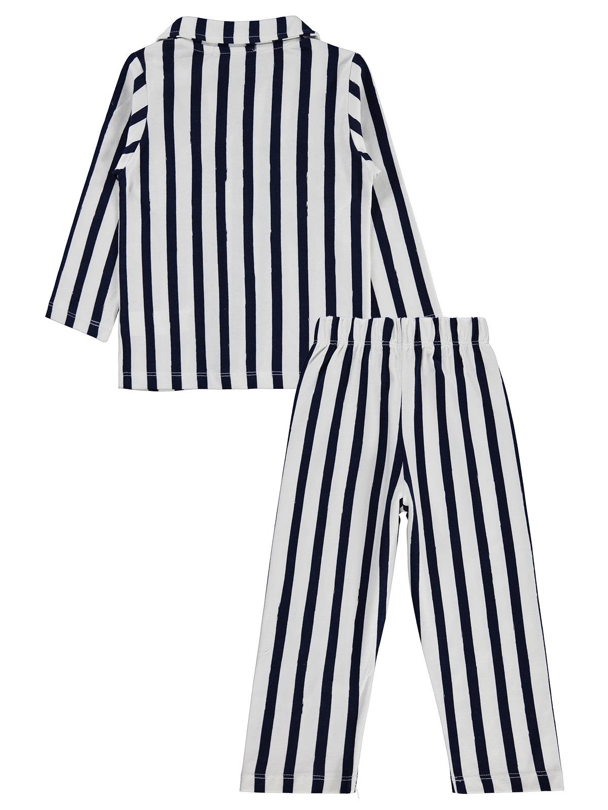 Civil Erkek Çocuk Çizgili Pijama Takımı | Süprem-Süprem Uzun Kol | Okul Kreş ve Günlük Kullanım - Lacivert