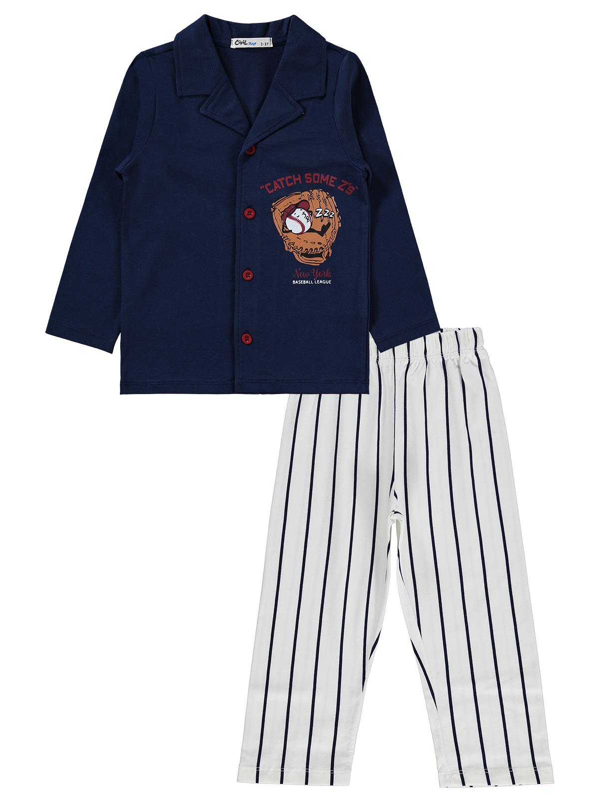 Civil Boys Önü Düğmeli 2-5 Yaş Pijama Takımı - Lacivert