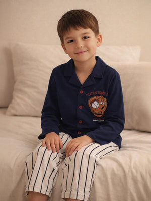 Civil Boys Önü Düğmeli 6-9 Yaş Pijama Takımı - Lacivert