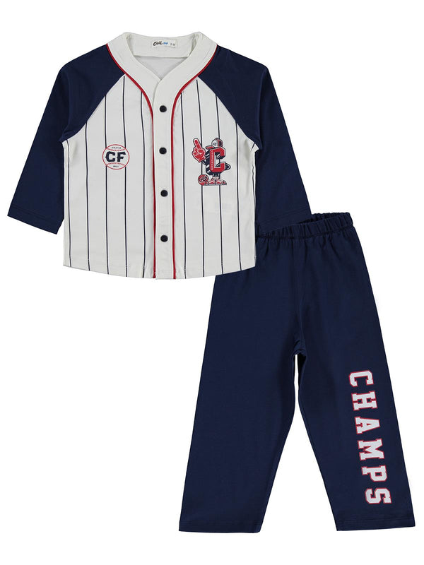 Civil Boys Çizgili Düğmeli 2-5 Yaş Pijama Takımı - Lacivert