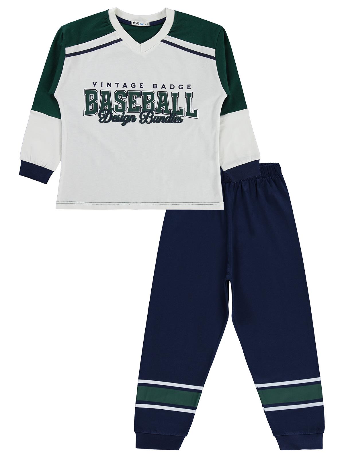 Civil Erkek Çocuk Baseball Baskılı Pijama Takımı | Süprem-Süprem | Okul Kreş ve Günlük Kullanım - Yeşil