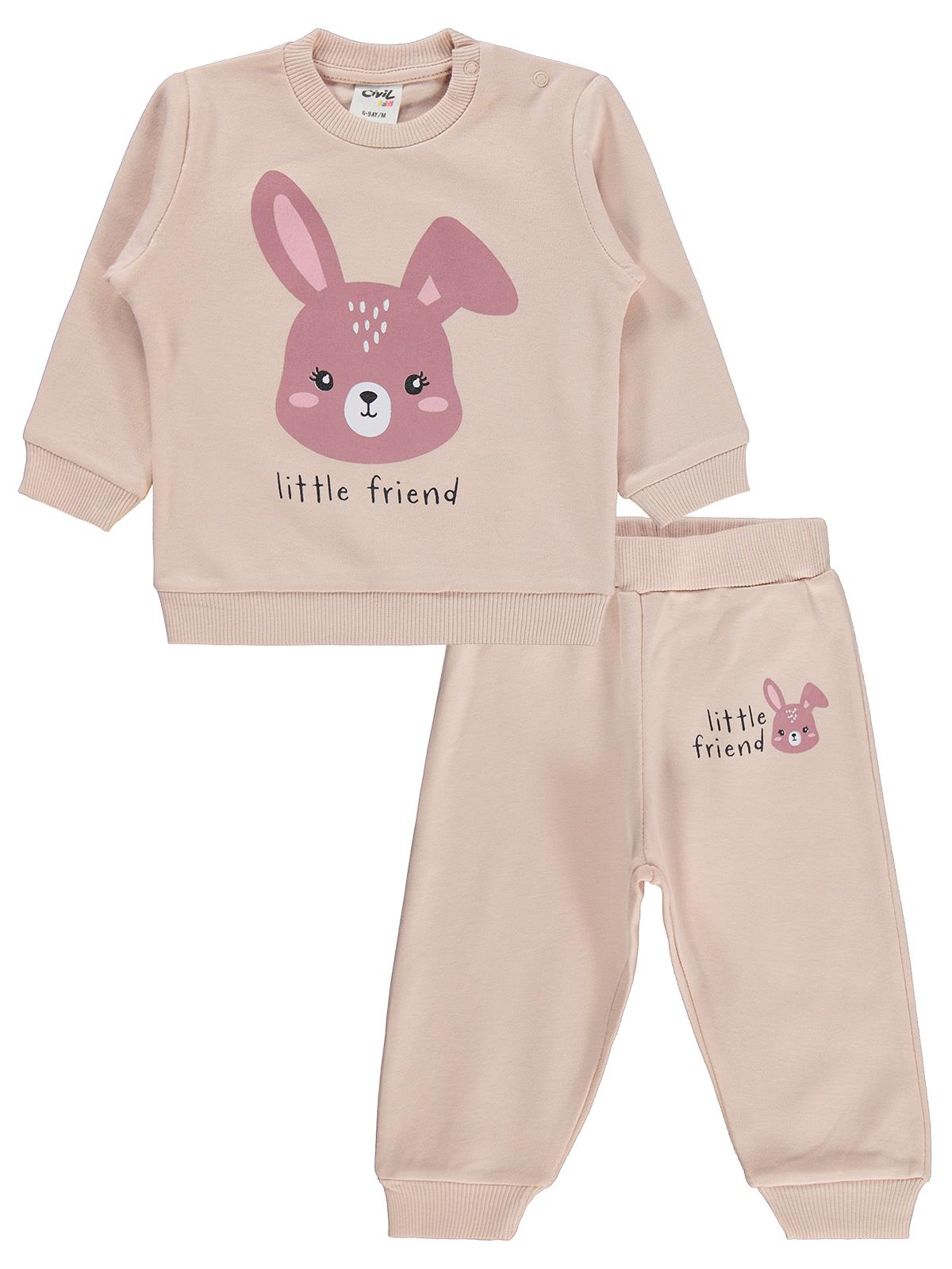Civil Baby Tavşan Baskılı 6-18 Ay Takım - Pudra