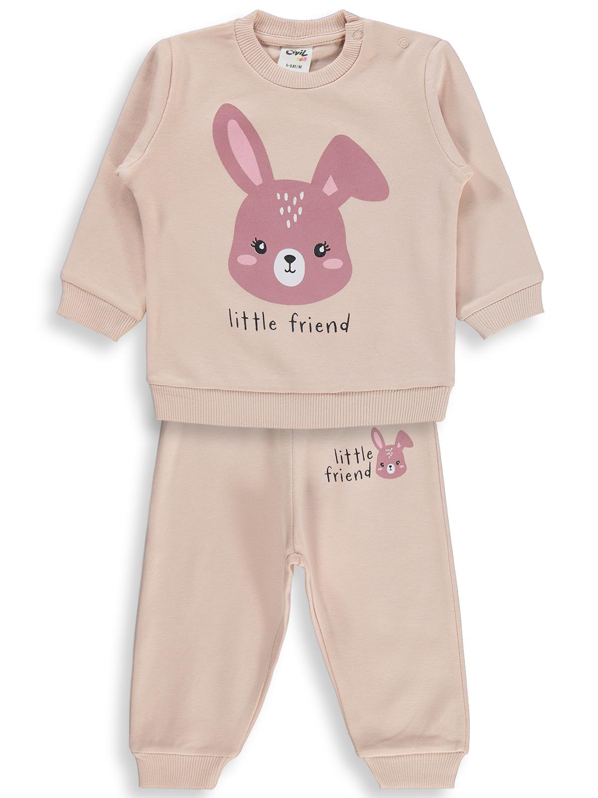 Civil Baby Tavşan Baskılı 6-18 Ay Takım - Pudra