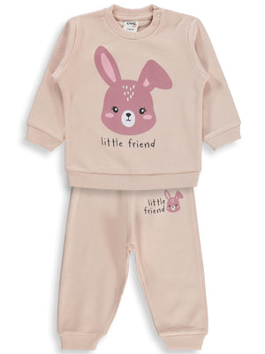 Civil Baby Tavşan Baskılı 6-18 Ay Takım - Pudra