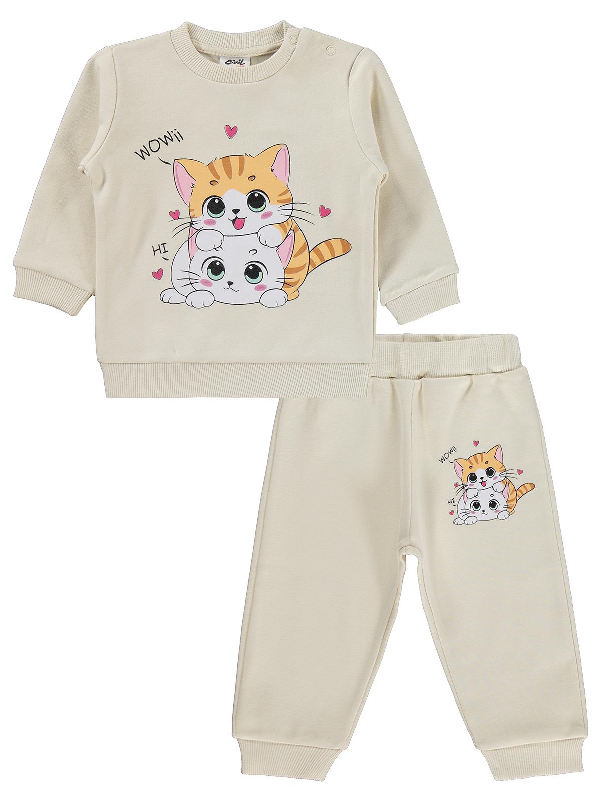 Civil Baby Kedi Baskılı 6-18 Ay Takım - Fil Dişi