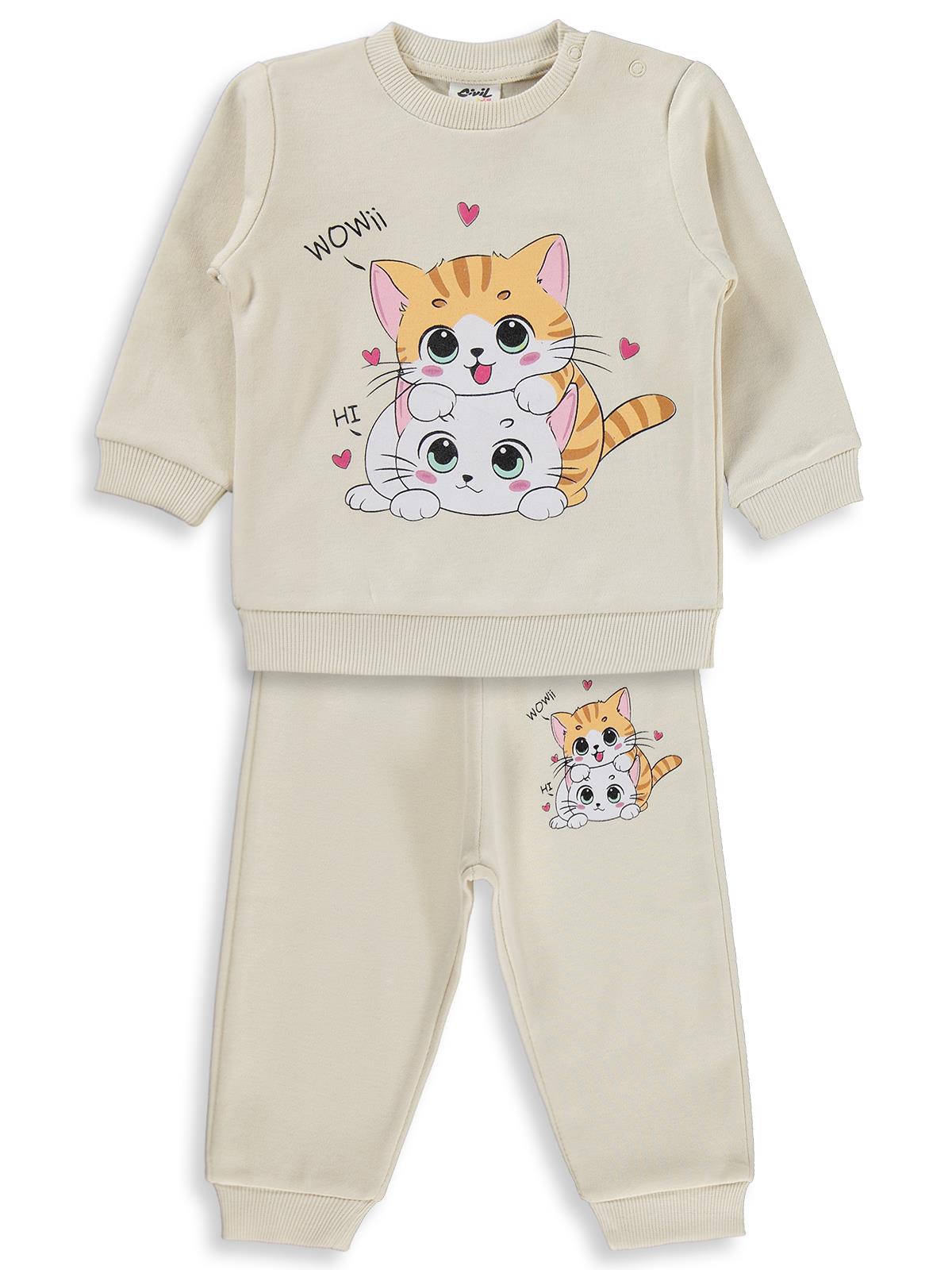 Civil Baby Kedi Baskılı 6-18 Ay Takım - Fil Dişi