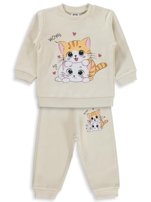 Civil Baby Kedi Baskılı 6-18 Ay Takım - Fil Dişi