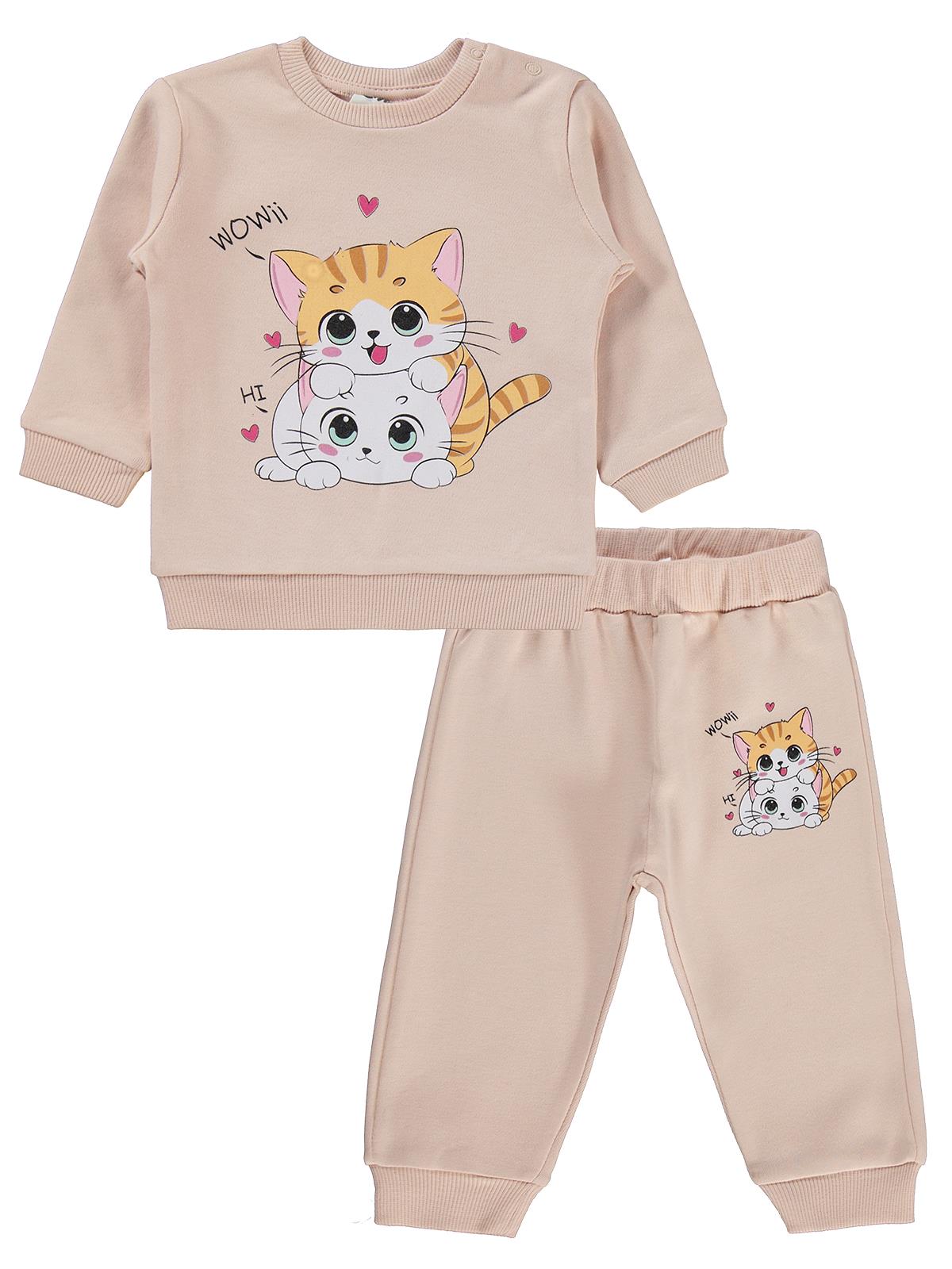 Civil Baby Kedi Baskılı 6-18 Ay Takım - Pudra