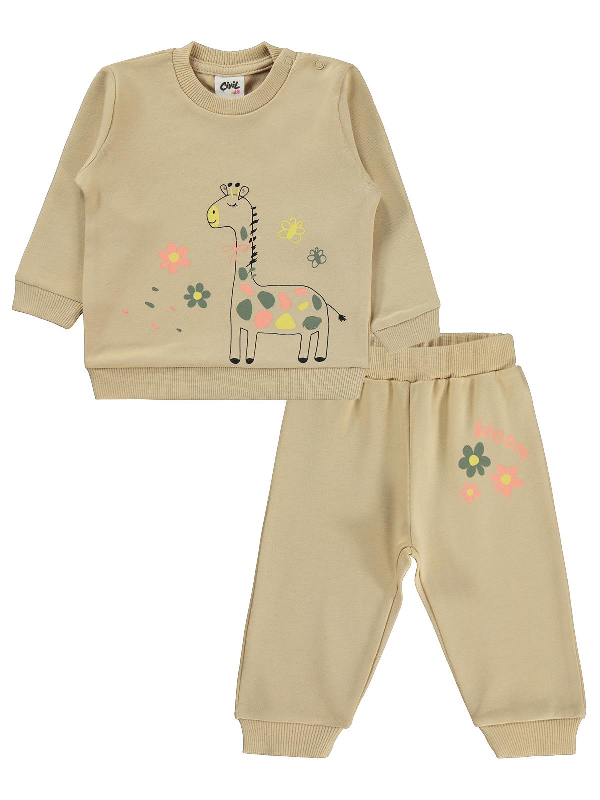 Civil Baby Zürafa Baskılı 6-18 Ay Takım - Kahverengi