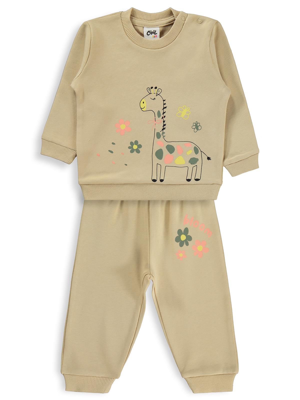 Civil Baby Zürafa Baskılı 6-18 Ay Takım - Kahverengi