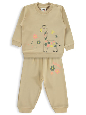 Civil Baby Zürafa Baskılı 6-18 Ay Takım - Kahverengi